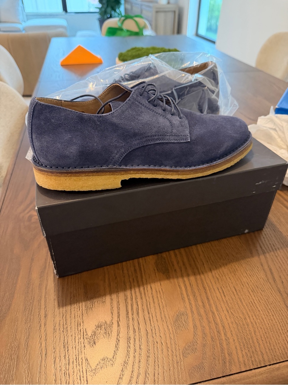 Barneys New York Navy Suede Chukka Boots with Crepe Sole